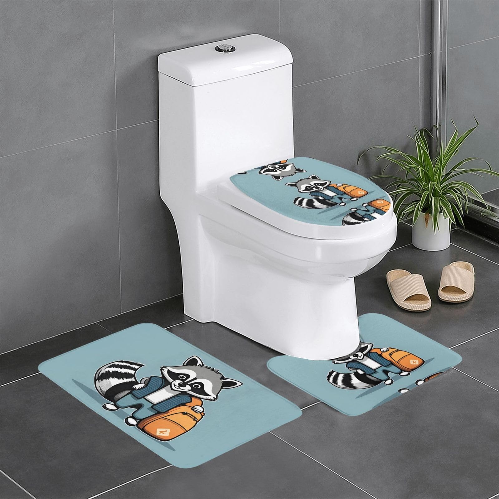 Tapis de bain antidérapants lot de 3 séchage rapide motif raton laveur