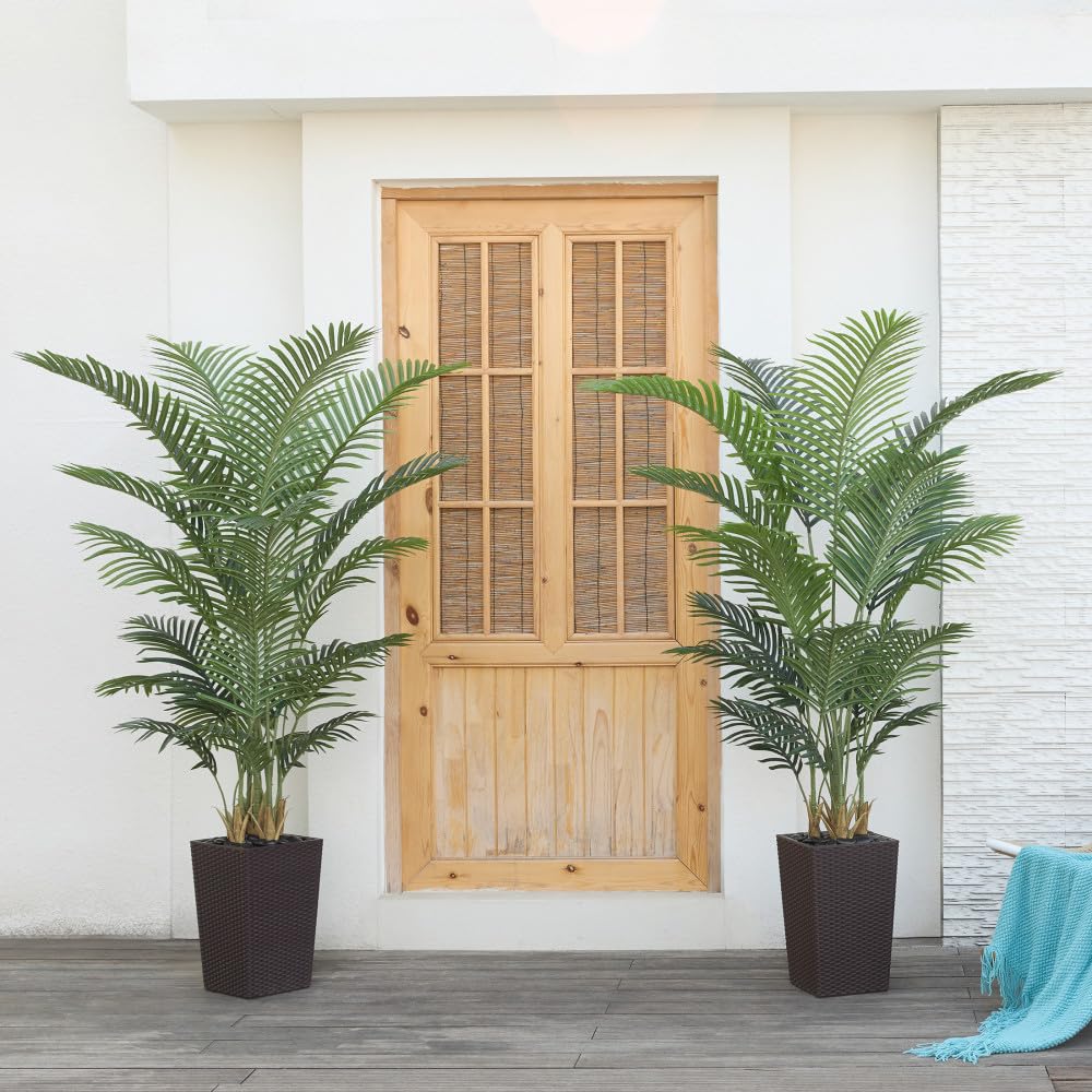 VeriNatural Kunstpalme 180cm Künstliche Pflanze mit Brauner Netztopf – Deko Kunstpflanzen wie echt, Kunstbaum Groß UV-beständig&Flussgestein – für Wohnzimmer, Balkon, Büro, Badezimmer&Garten,VN130