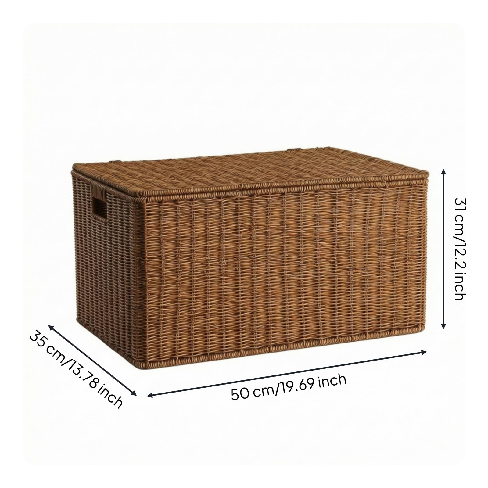 KESOTO Cesto Portaoggetti con Coperchio Antipolvere Scatola in Finto Rattan Impilabile Cesto in Rattan per Soggiorno, Scuro, 50x35x31cm