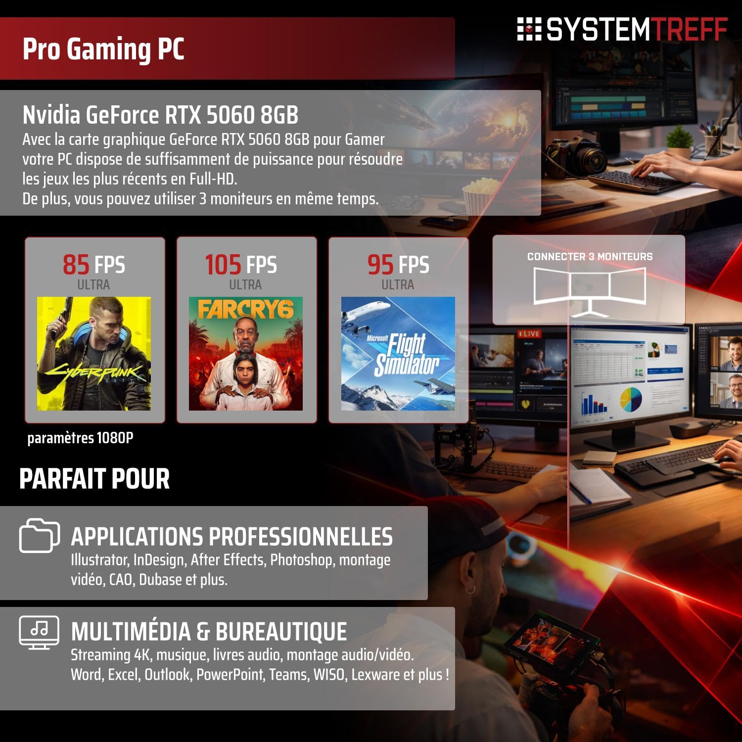 SYSTEMTREFF PC Gamer - AMD Ryzen 7 5700 - RTX 5060 8Go