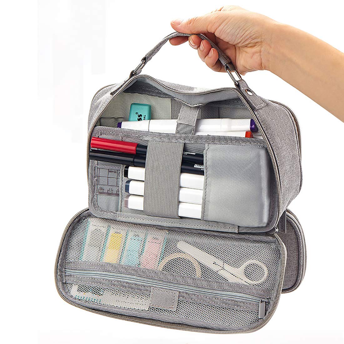 ISuperb - Estuche Para Lápices De Gran Capacidad, Doble Cierre, Organizador De Computadora, Multicompartimentos, Bolsa De Maquillaje, Azul Oscuro, 24x7x11.5cm/9.4x2.7x11.5", 1