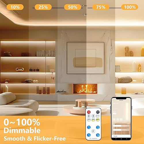 Miniatura 2 de dalattin Cob - Tira de luces LED de 24 V, 16.4 pies, 4000 K, color blanco natural, con control remoto y cinta de aplicación para dormitorio interior