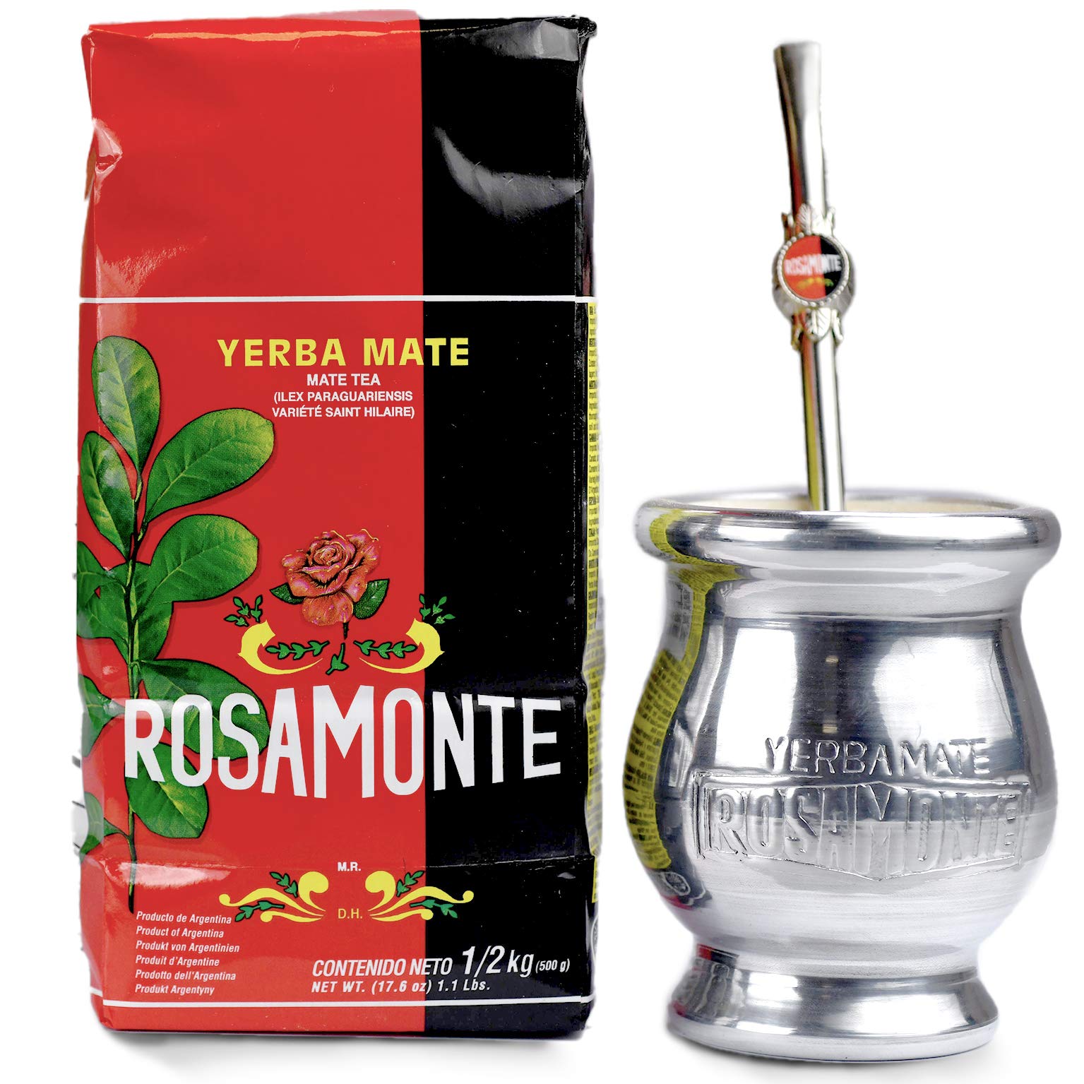 Rosamonte Yerba Mate Tradizionale 0,5 kg | Kit da Tè in Acciaio Inox: Tazza - Zucca | Cannuccia - Bombilla