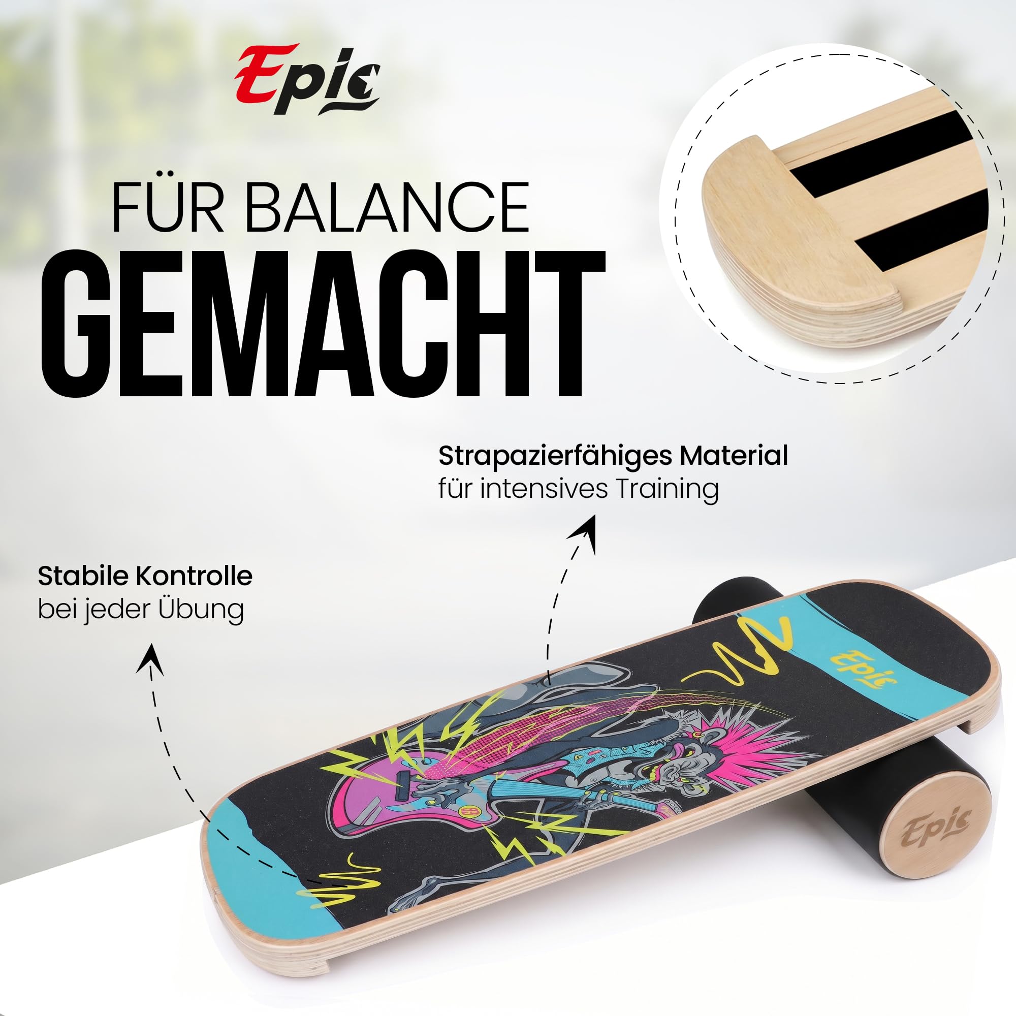 Tabla de equilibrio con rodillo – Entrenador de equilibrio de madera para fitness, tenis, atletismo, surf y snowboard, ideal para todos a partir de 9 años, soporta hasta 150 kg.