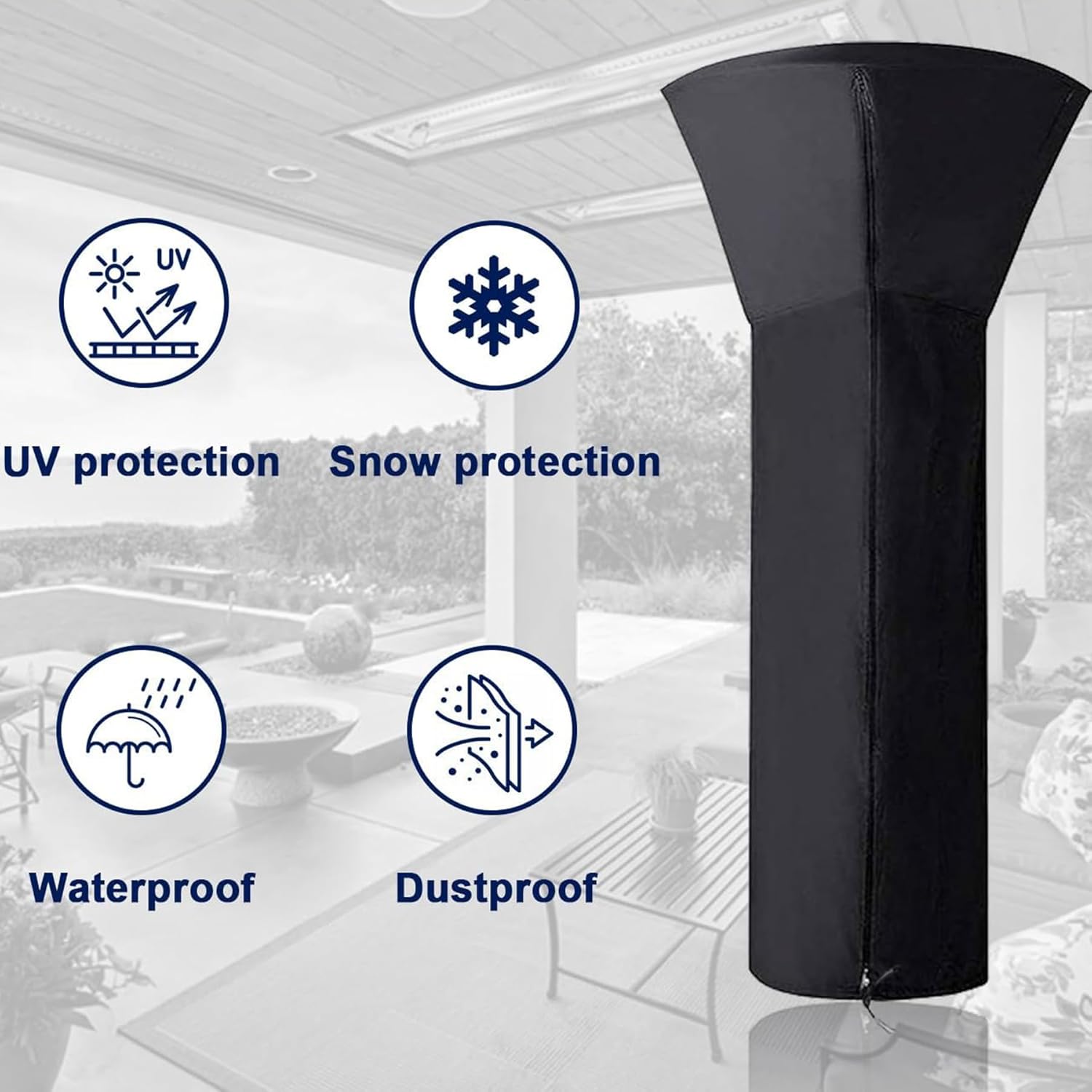 Patio Heater Covers with Zipper Storage Bag, Black Outdoor Heater Cover Waterproof Snowproof Dust and UV Resistant Large Heater Covers for Standing Heater (90IN Height)