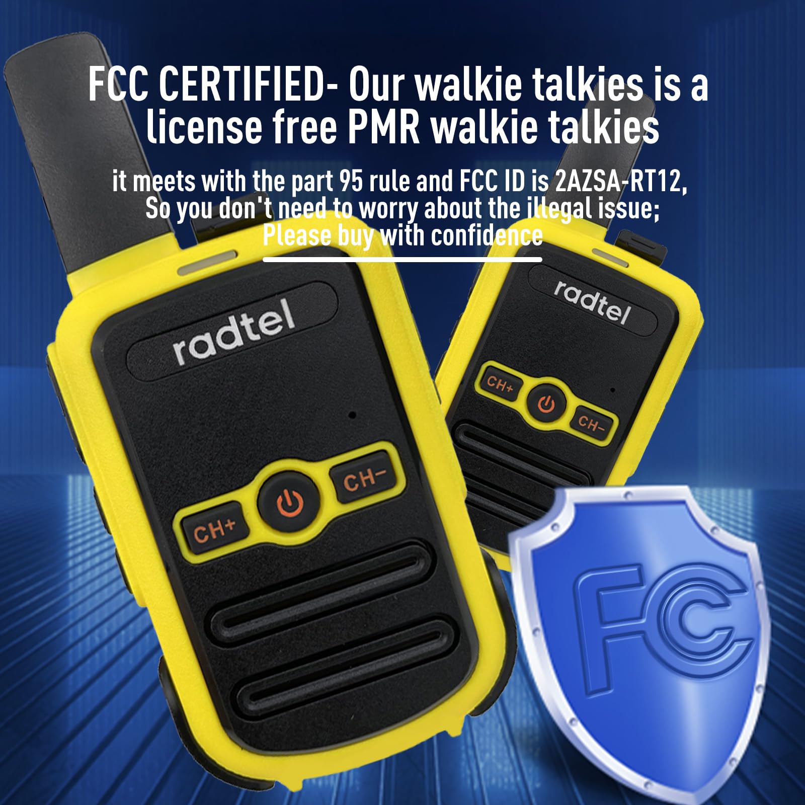 Radtel RT12 Walkie Talkie Ricaricabile per Adulti Portatile a Lungo Raggio Senza Licenza PMR 446 Radio Ricetrasmettitore 16CH Vivavoce VOX per Escursioni in Campeggio… (Giallo)