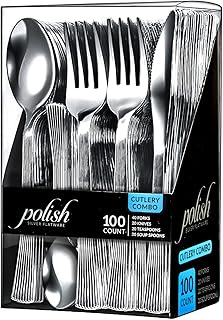 Plastic Silverware Set - Plastic Cutlery - [100 Count] Elegant Knives Teaspoons Forks and Spoons Heavy Duty Disposable Silverware Combo For Birthday Party Supplies, Catering Events, Weddings