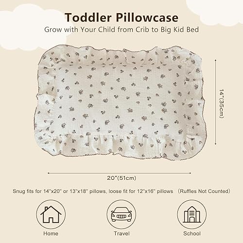 Vista 280 de BuLuTu Funda de almohada de muselina de algodón para niños pequeños, tamaño estándar, estampado de flores de Galsang, suave funda de almohada