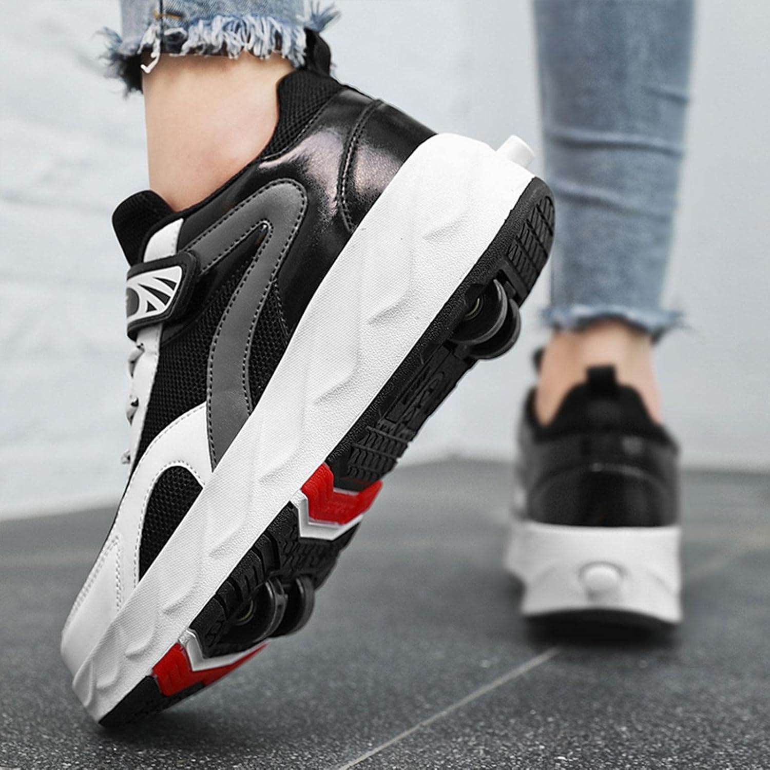 Chaussures de patin à roulettes chaussures de sport pour hommes et femmes, chaussures de patin à roulettes pour enfants double rangée Quad trainer Outdoor Sport skate Travel Roller shoes,Black-40 EU