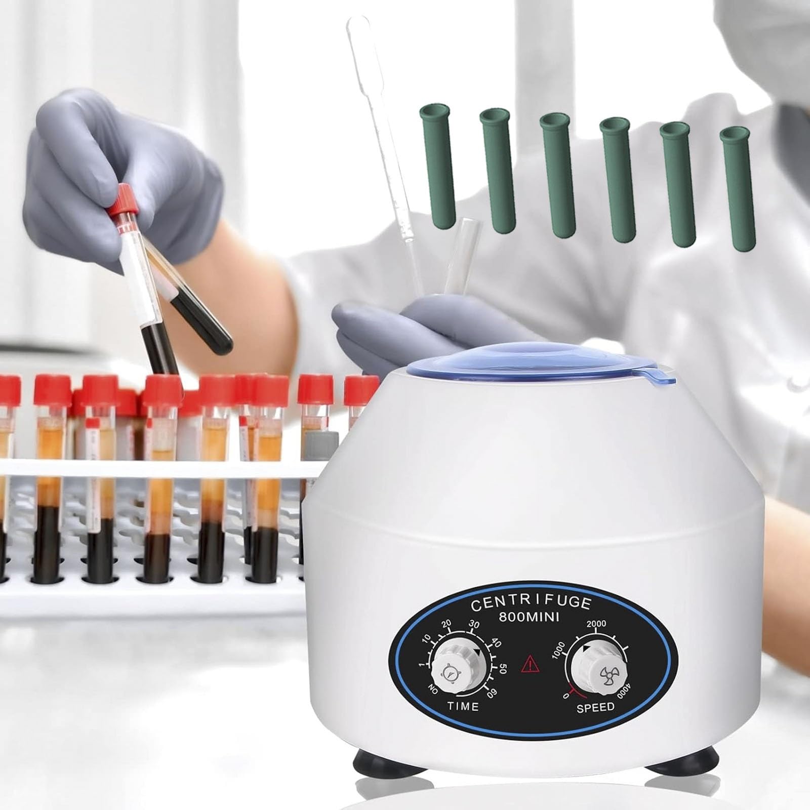 Centrífuga de laboratorio de 6 x 10 ml con tapa transparente, 4000 rpm y temporizador de 0 a 60 min, centrífuga de sobremesa de 60 W for separación de muestras y análisis cualitativo en laboratorios,