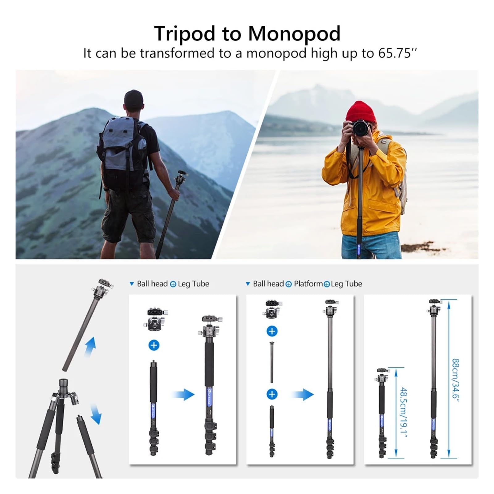 Camera Tripod, Trípode De Fibra De Carbono Monopie Desmontable for DSLR