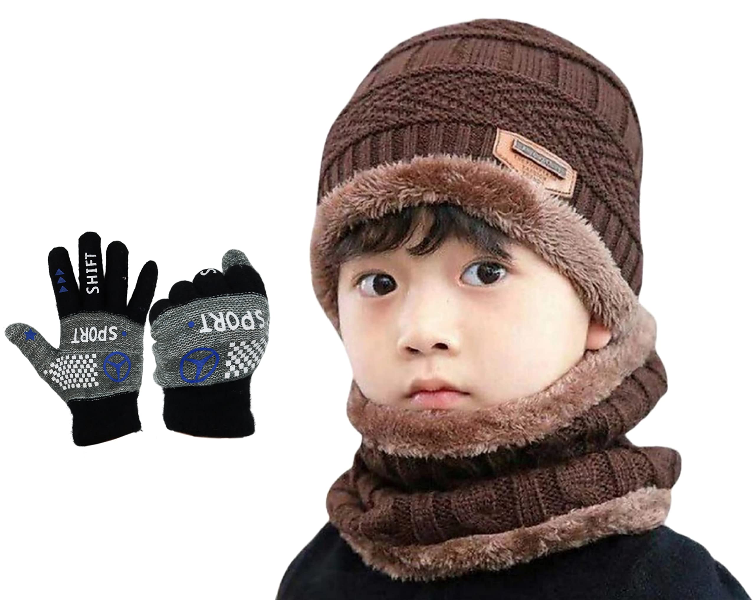 X-LENT Kids Winter caps Unisex Beanie Scarf Set fit for 4-13 Years Old Toddler Kids With Gloves