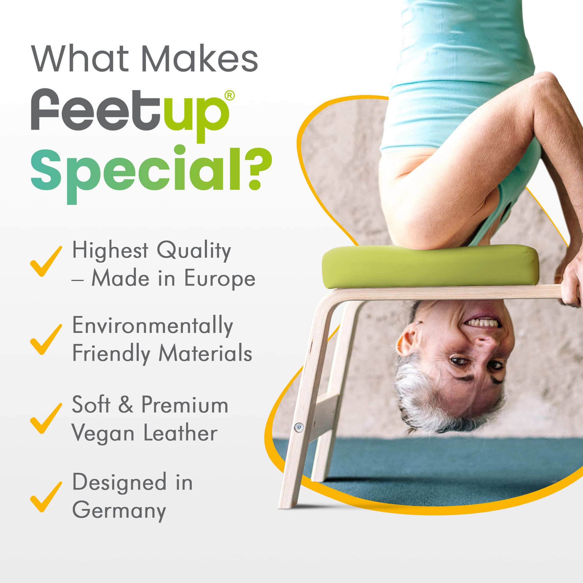FeetUp Trainer The Original - Tabouret de yoga pour tête de lit, banc d'inversion de yoga, renversement simple et sûr. Restez en forme pour vous détendre. Faites tourner votre yoga vers le bas