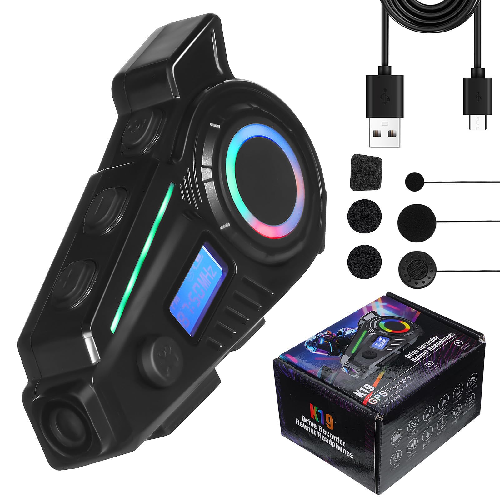 PRETYZOOM Oreillettes sans Fil pour Casque de Moto 5.4 Abs Noires, Musique, 1200 Mah, 32 Go, pour Road Trips et Cyclisme