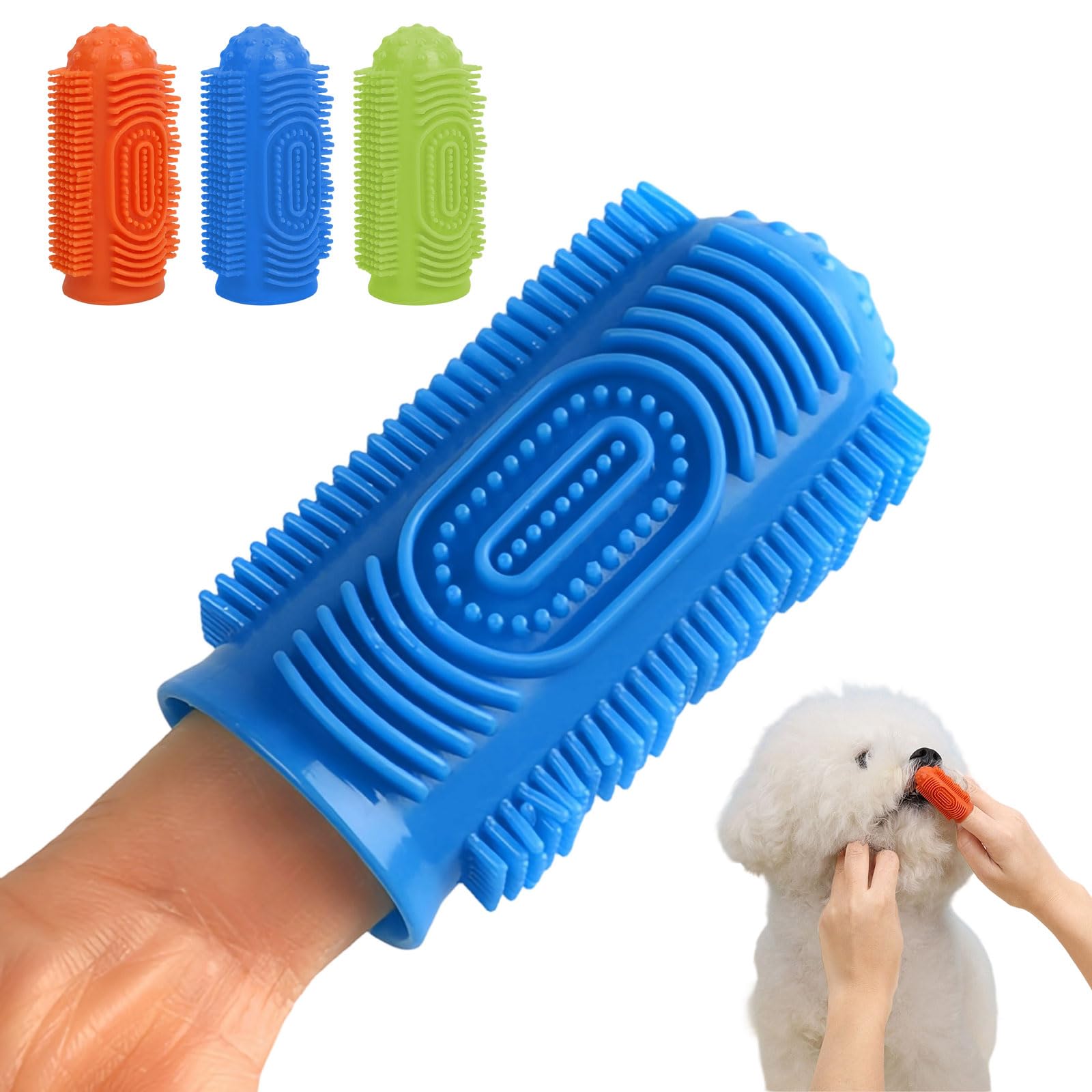 6 Piezas Cepillos de Dientes para Perros, Cepillo de Dientes Dedo, 360º Cuidado Dental para Perros y Mascotas Pequeñas (3 Colores)
