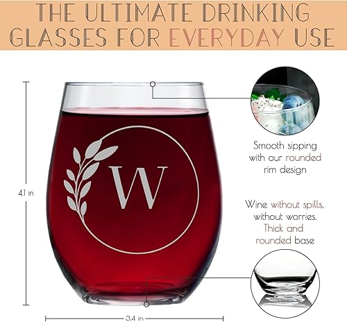 Miniatura 4 de Greenline Goods Copas de vino sin tallo con monograma de letra W, descubre nuestra copa de vino grabada con cristal, copa de cóctel con inicial