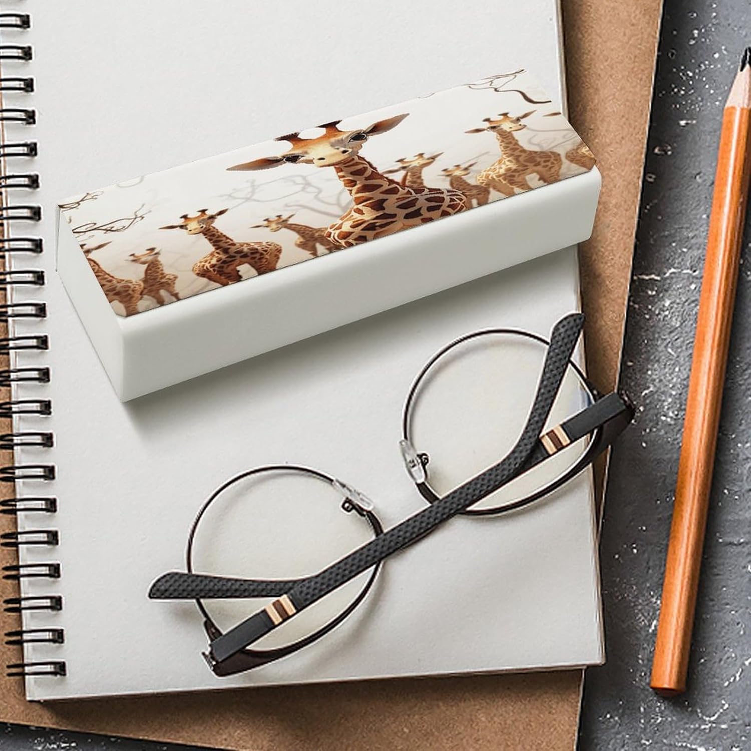 Cute Cartoon Funny Giraffes Eyeglass Case with Cleaning Cloth, Square Spectacles Box Leather Glasses Case for Women Men image 4