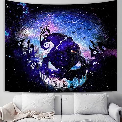 Miniatura 4 de ARDORN Tapiz de Navidad de pesadilla de Halloween Jack Sally Poster Tapices Manga para colgar en la pared, estilo de dibujos animados blanco y
