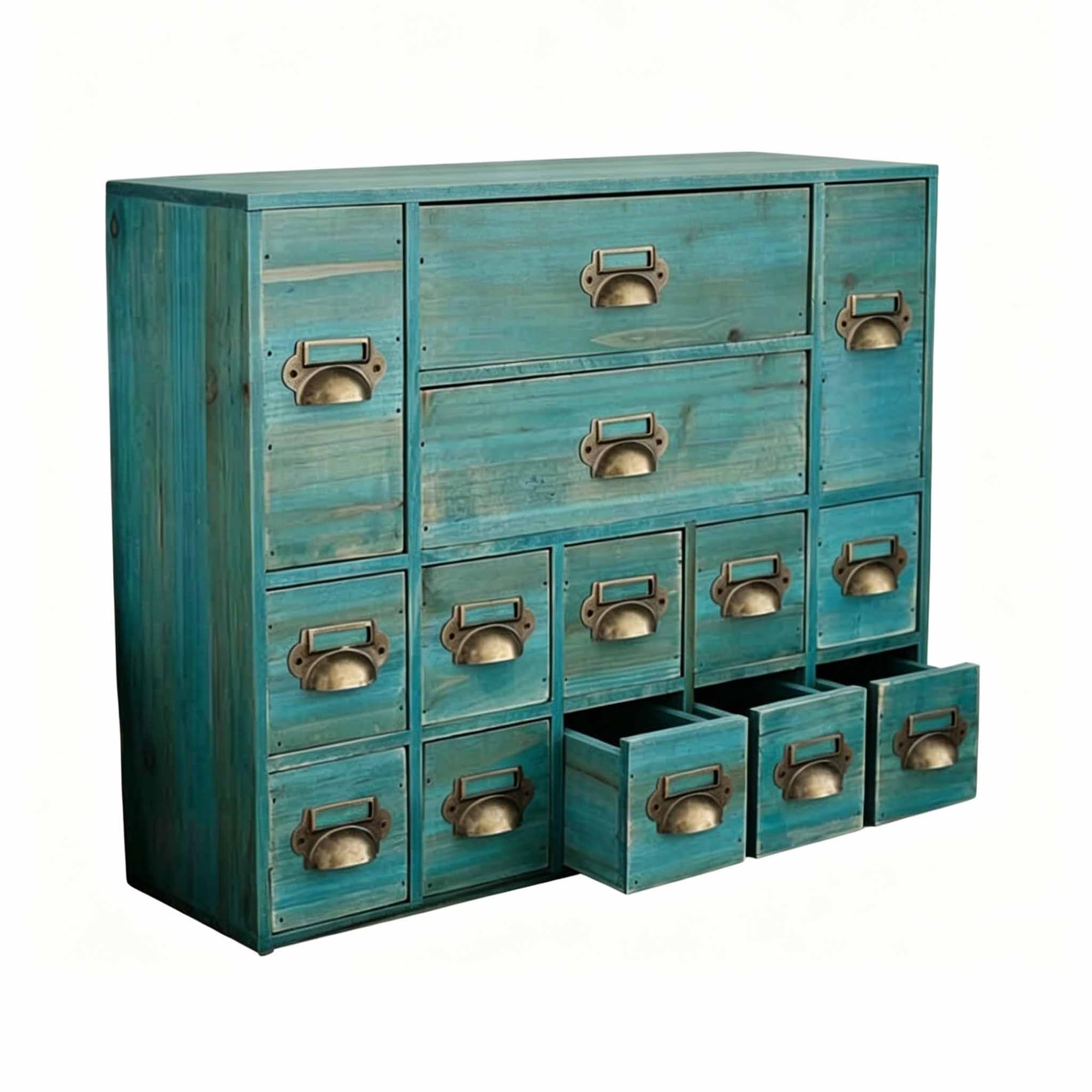 Apothecary Cabinet, Library Card Catalog Small Curio Cabinet, Tabletop Apothecary with 14 Drawers, Wooden Storage Box for Organize Herbal, Tea Bag, Jewelry(Blue)