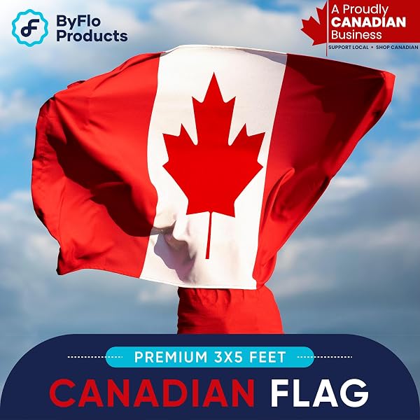 The ByFloProducts Premium Canada Flag features a vibrant, embroidered maple leaf and durable construction for lasting patriotic display.