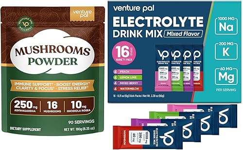 Miniatura 1 de Venture Pal Paquete de polvo de hongos y electrolitos en polvo de alto contenido de sodio, mezcla de adaptógenos de 16 hongos con Ashwagandha y