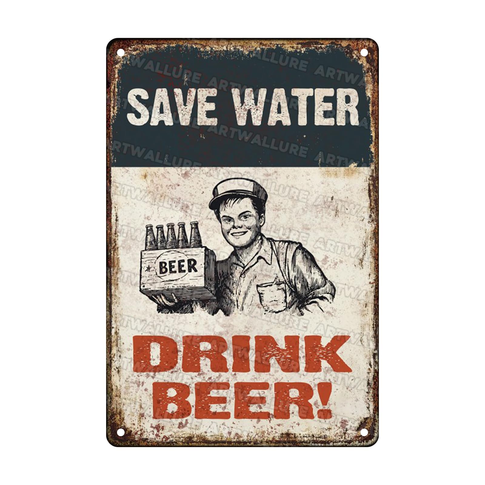 Anceky Tin Sign Save Water Drink Beer Signs Retro Wall Decor for Living Room Outdoor Yard Garage Home 12×16 Inch