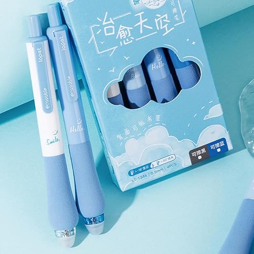 Miniatura 7 de MOZXIRZ 4 bolígrafos de gel borrables retráctiles, bonitos bolígrafos de tinta negra de 0.020 in, suministros escolares de oficina para niñas,