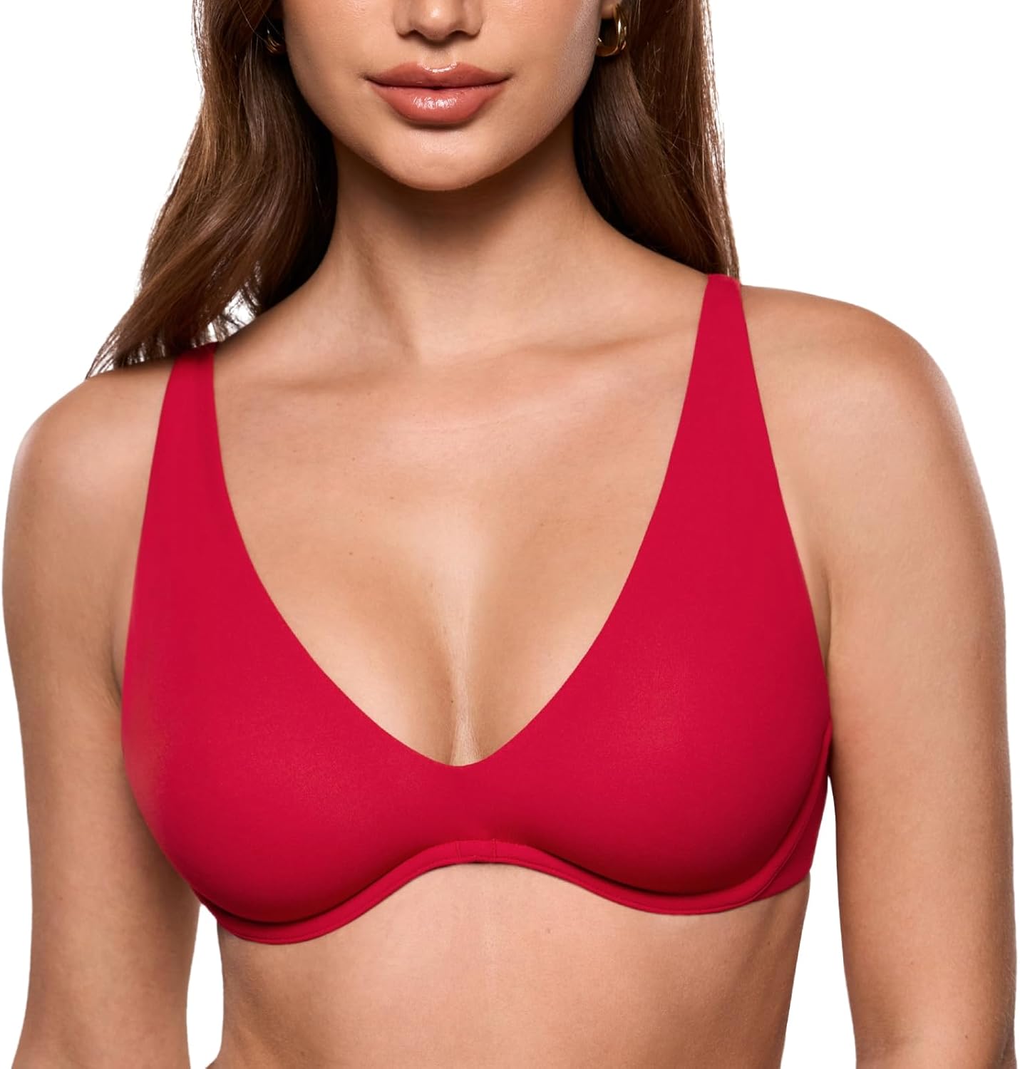 INLYRIC Women's Inbarely Plus Unlined Bras V Neck No Padding Underwire Tshirt Comfort Lounge Everyday Bras