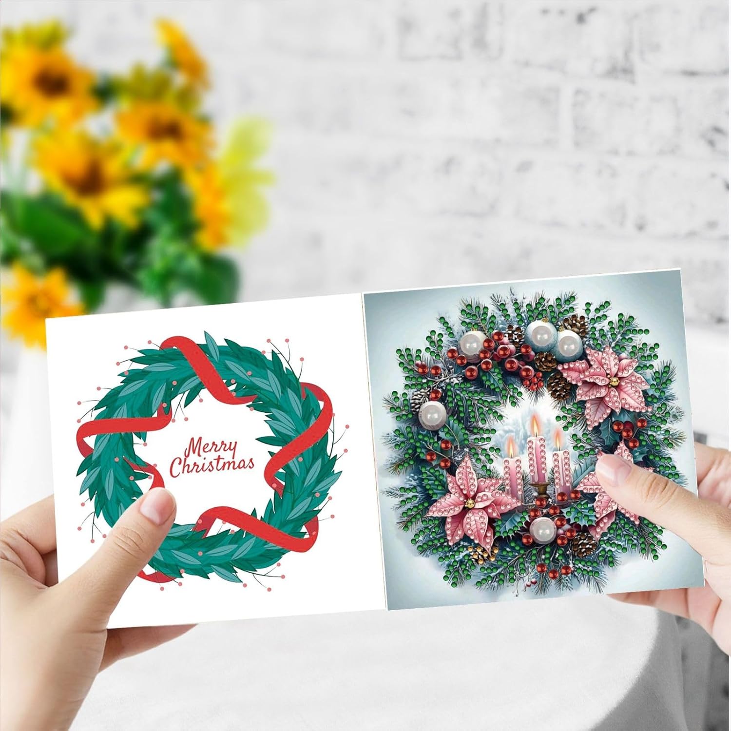 12Pcs DIY Folding Christmas Greeting Card Diamond Art Painting Creative Design Foldable Thank You Cards with White Envelopes Blessing Greeting Card Set for Birthday Festival-01