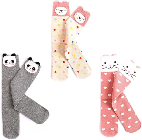 EIAY Shop Calcetines de algodón para niños hasta la rodilla, lindos animales de dibujos animados para niños de 3 a 8 años