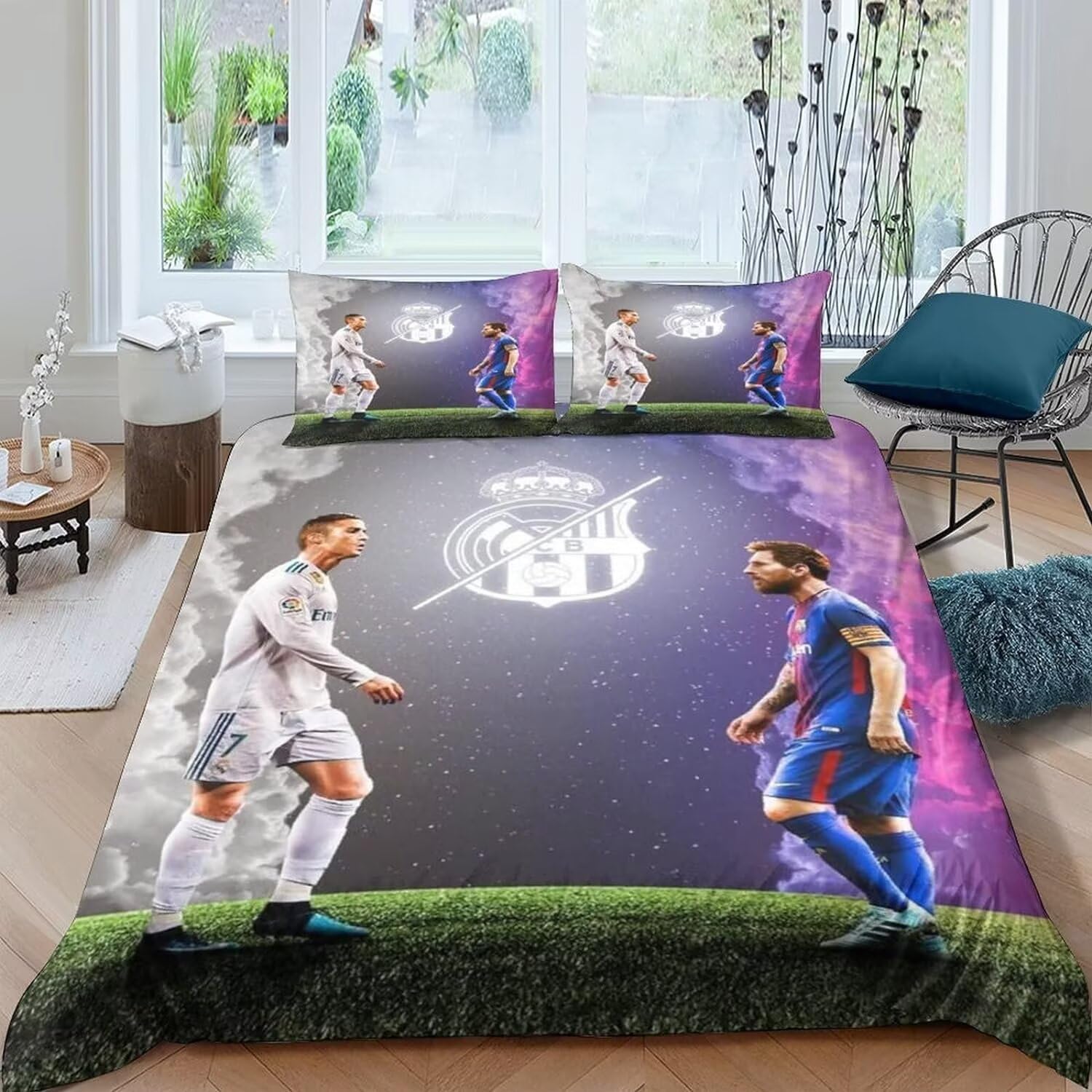 Shaari Football Duvet Cover Set Soft Lightweight Microfiber 3 Piece Bedding Set with 2 Pillowcase Kids Quilt Cover Closure Single 135 x 200 cm