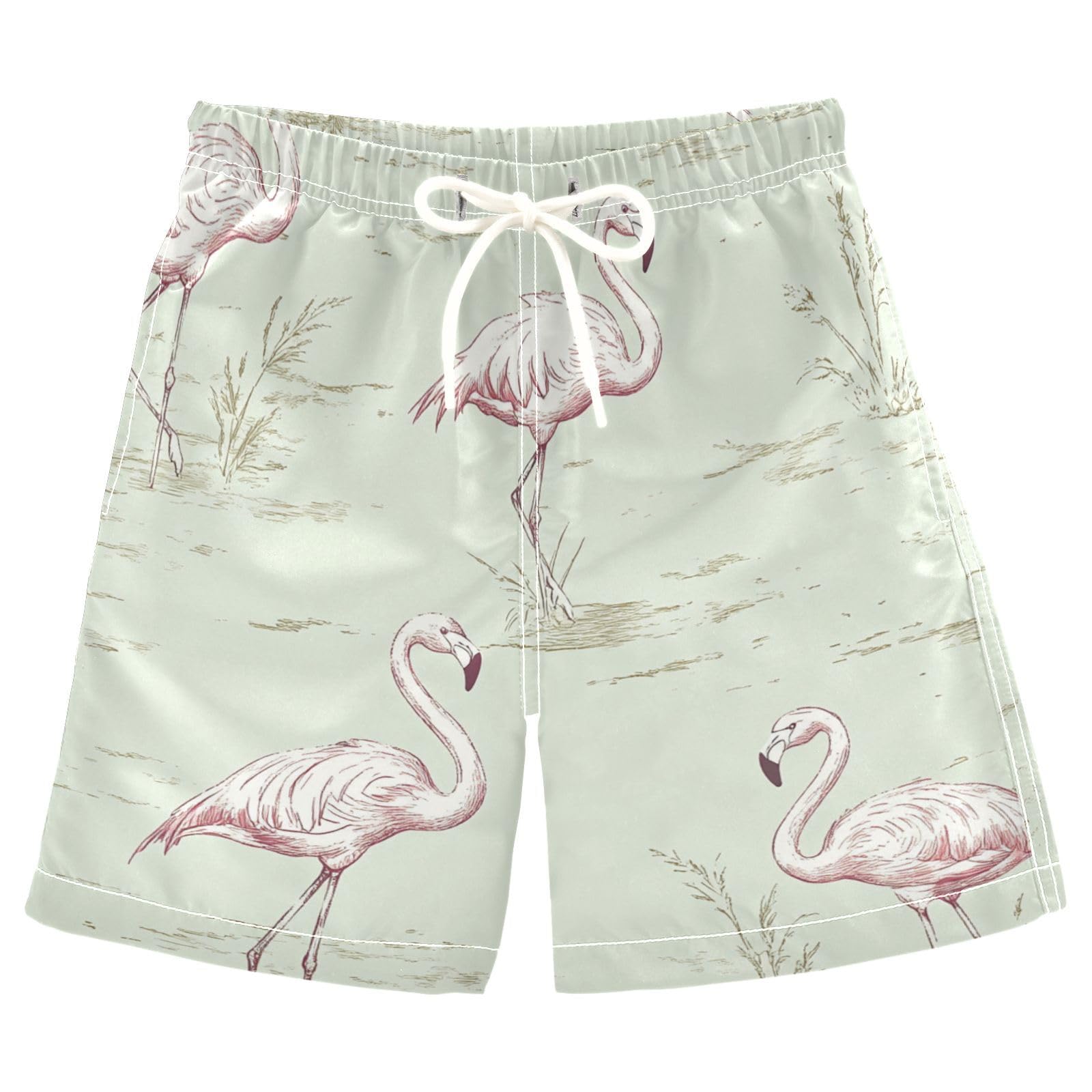 Jucciaco Boys Beach Board Shorts Flamingo Bird Cartoon Swim Trunk Teen Swimwear