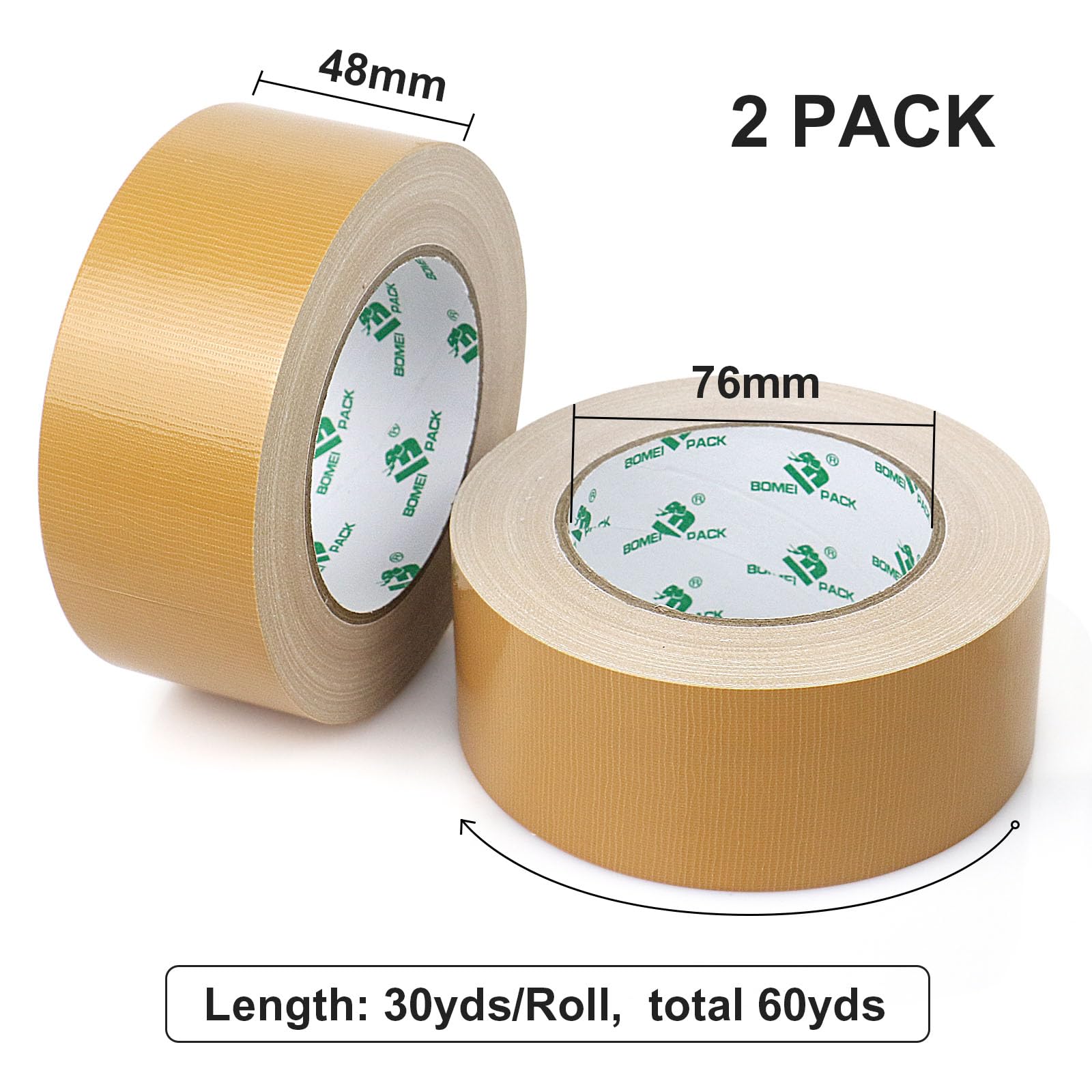 BOMEI PACK 2 Rolls Brown Duct Tape Reinforced sticky Heavy Duty cloth Gaffer Tape 230mic x 48mm x 30y Waterproofs for Ducts Fixing Repairing Sealing DIY Craft Job Labeling - Image 2