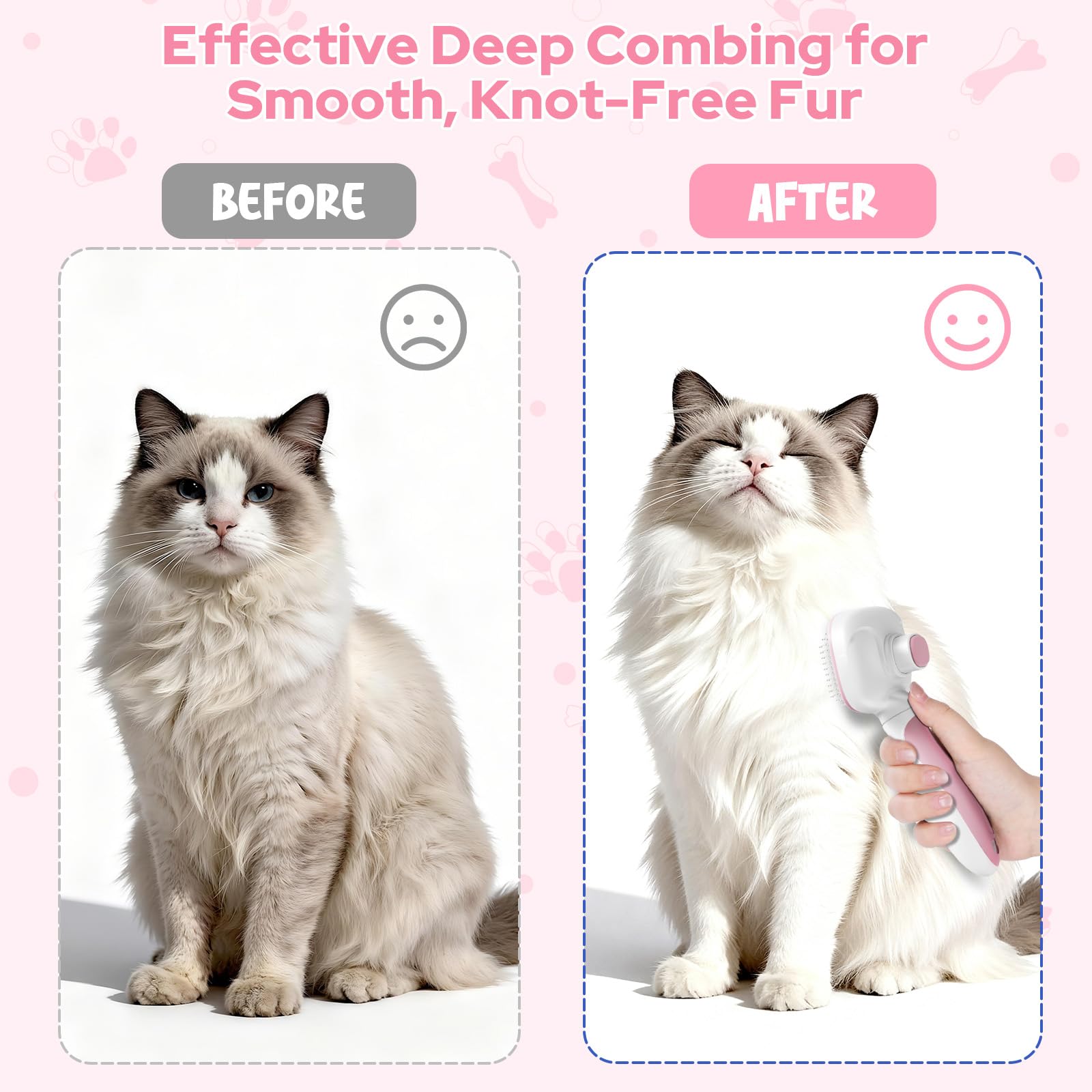 Zivacate Spazzola per Gatti, Autopulente per Animali Domestici, Nettoyage en Un Clic, Spazzola Cani, Manico Antiscivolo, Adatto a Cani e Gatti a Pelo Lungo, Medio e Corto - Rosa-Bianco