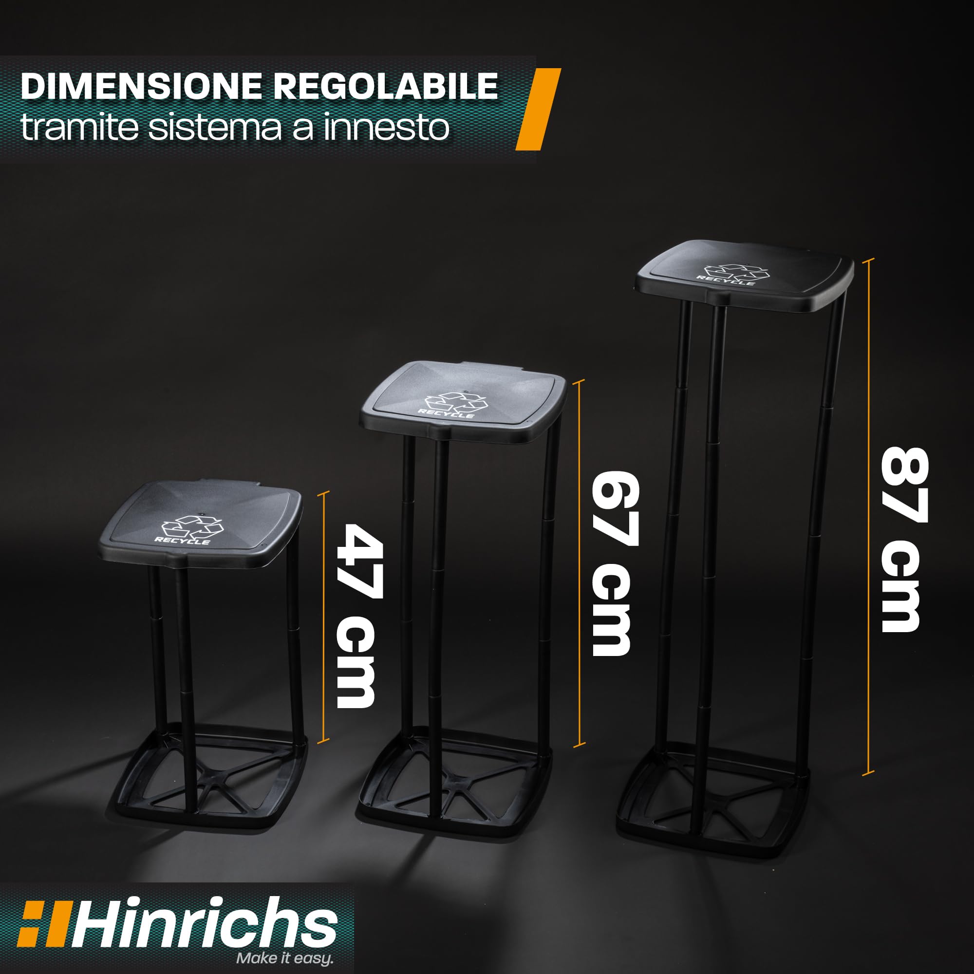 Hinrichs Supporto per sacco della spazzatura 120L - Supporto per sacco della spazzatura regolabile in altezza con coperchio per sacchi della spazzatura da 120L - Incl. 2 sacchetti per spazzatura 120L