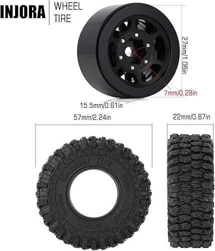 Miniatura 5 de INJORA 1.0 Beadlock Wheel S5 - Neumáticos adhesivos súper suaves para TRX4M Axial AX24 SCX24 FCX24 Enduro24 Enduro24 Upgrade, 2.244 x 0.866 in
