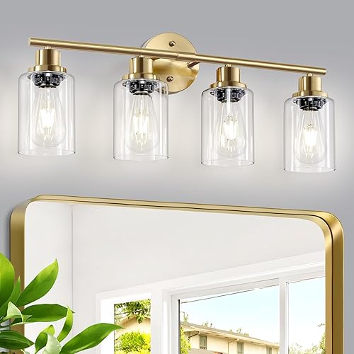 Miniatura 43 de Luces de Tocador de Níquel Cepillado de 4 Luces para Espejo, Accesorios de Iluminación de Baño con Pantalla de Vidrio Blanco Lechoso Texturizado,