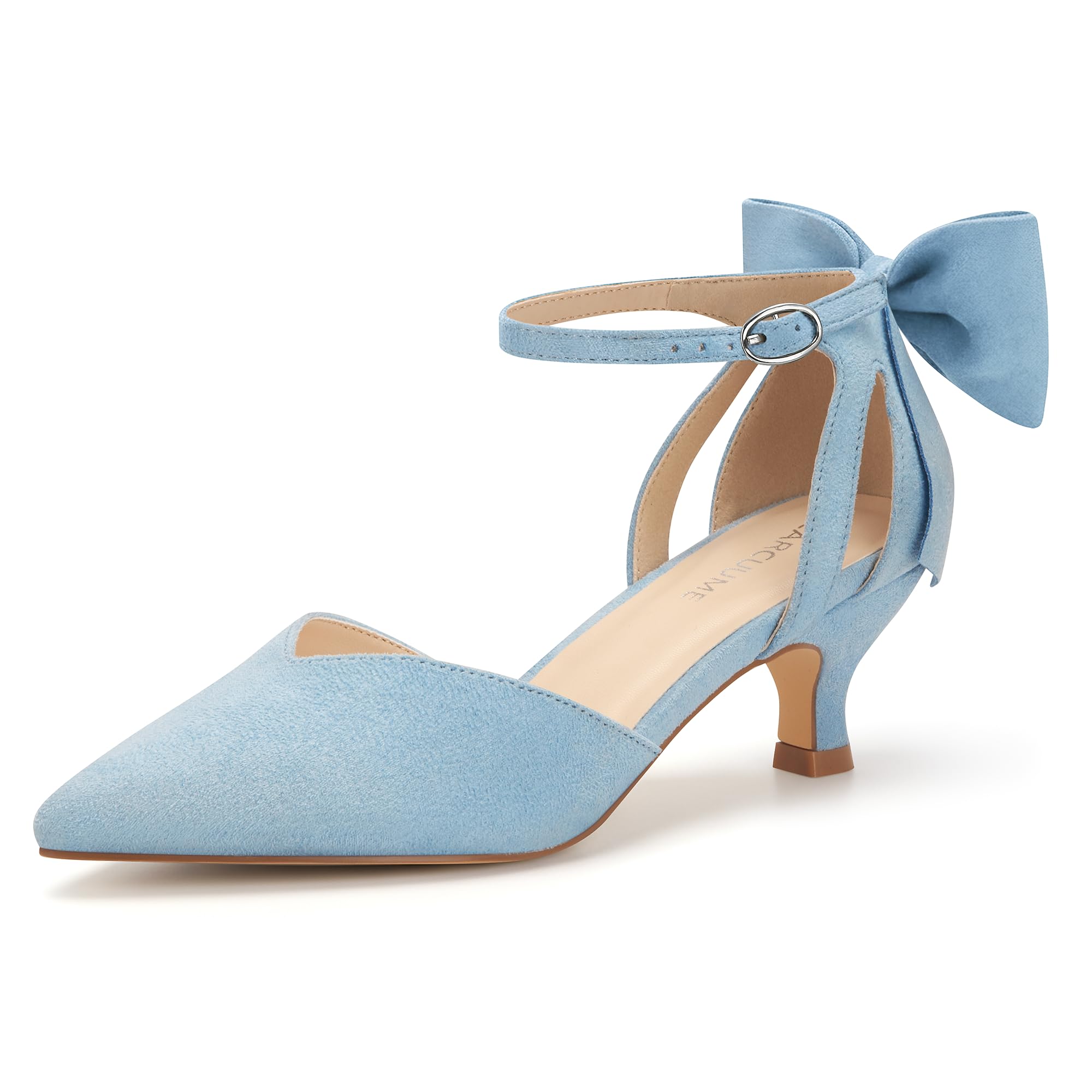 Women's Kitten Heels with Bow Closed Toe Sandals Ankle Strap Wedding Pump Shoes-image-46