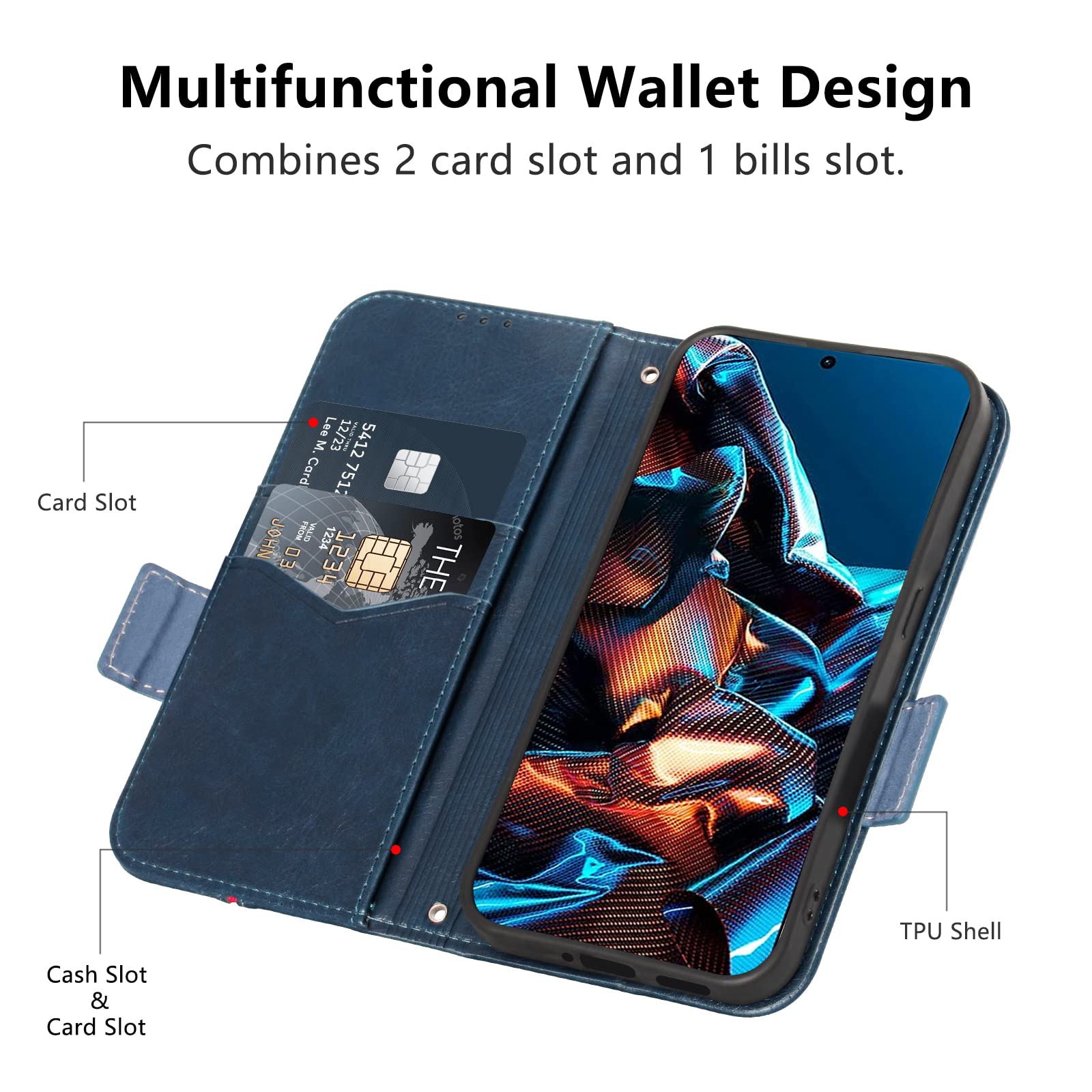 Custodia WOBURN In Pelle Magnetica Per Xiaomi Poco X5 PRO 5G – Portafoglio E Stand, Colore Blu