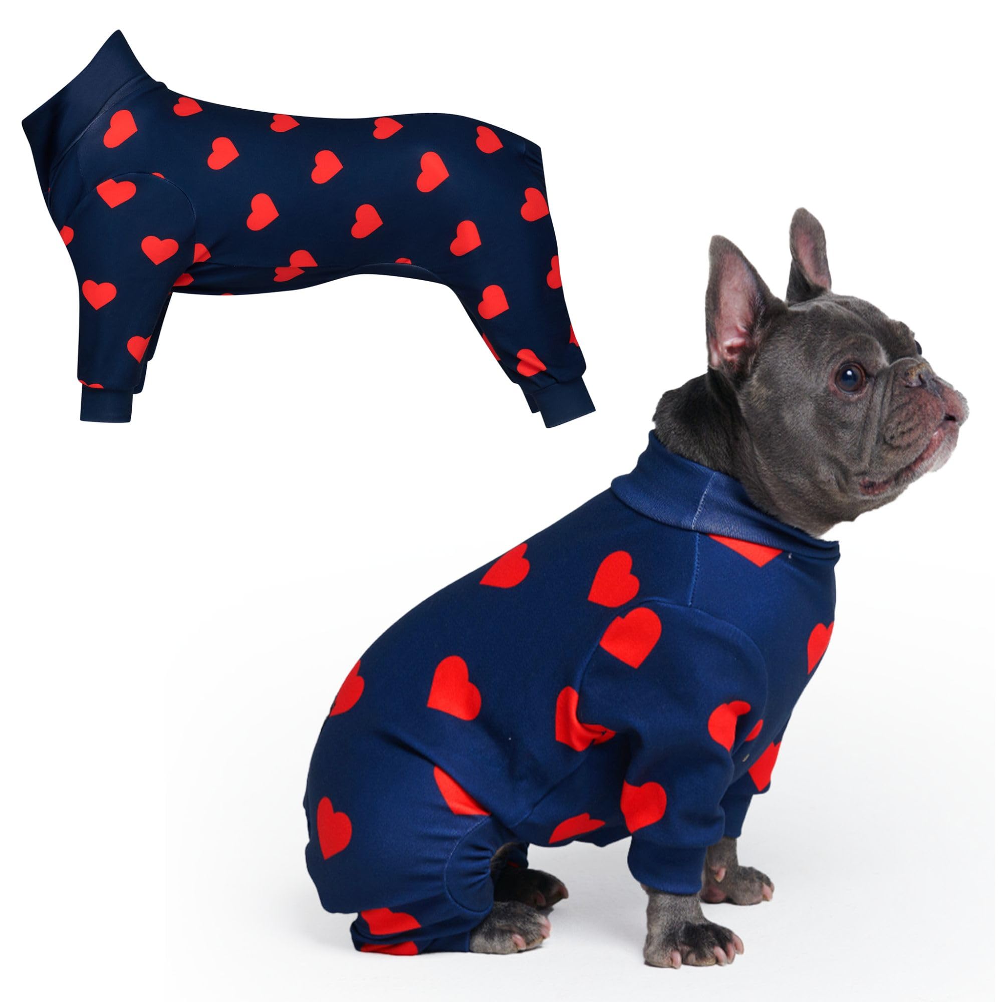 Spark Paws Dog Pajama, Dog Recovery Suit Male, Onesie, Ultra-Soft and 4-Way Stretch, for Small Medium and Large Breeds - Hearts - L