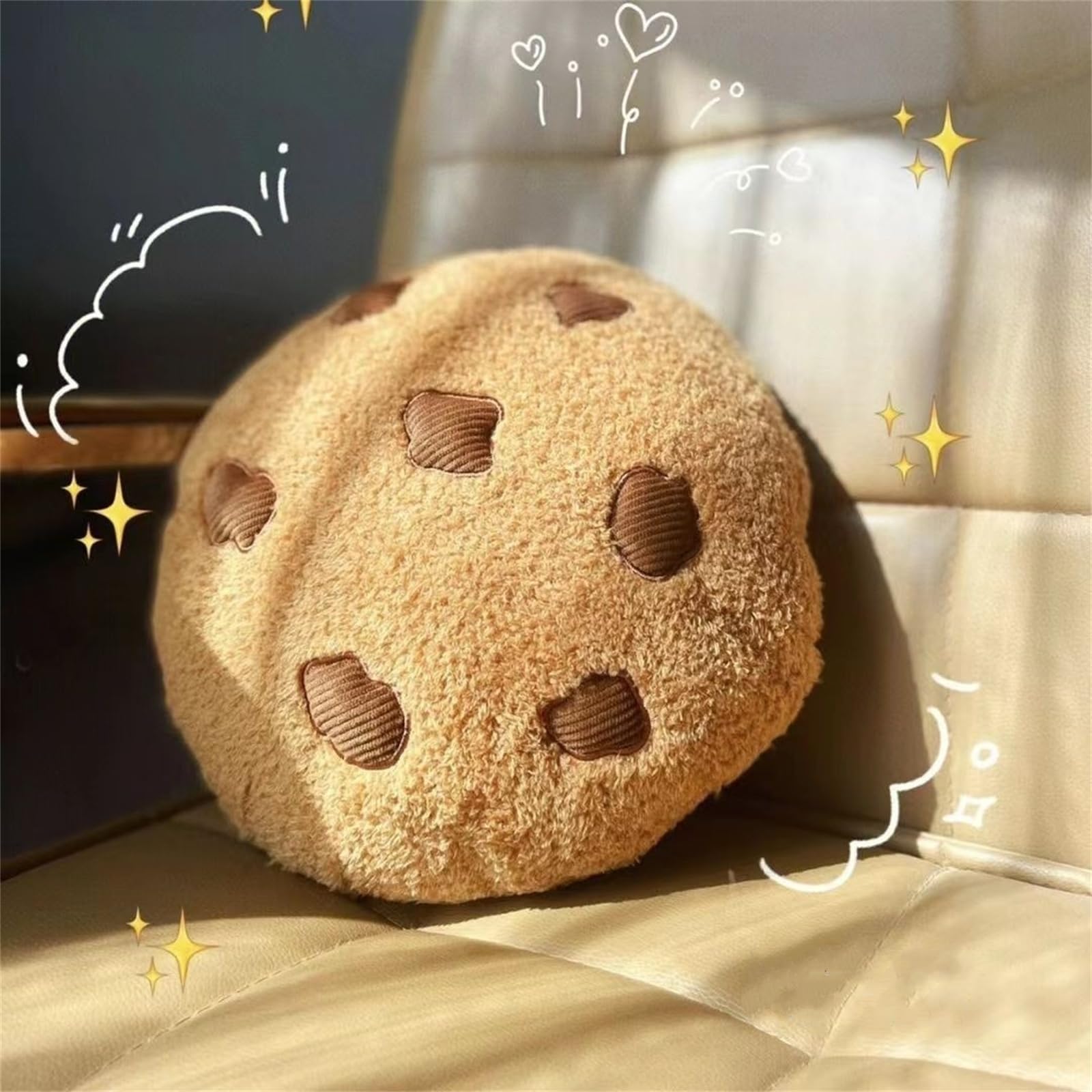 Herfair Cojín de galletas divertido decorativo de felpa, redondo, suave, para suelo, sofá, dormitorio, decoración, regalo