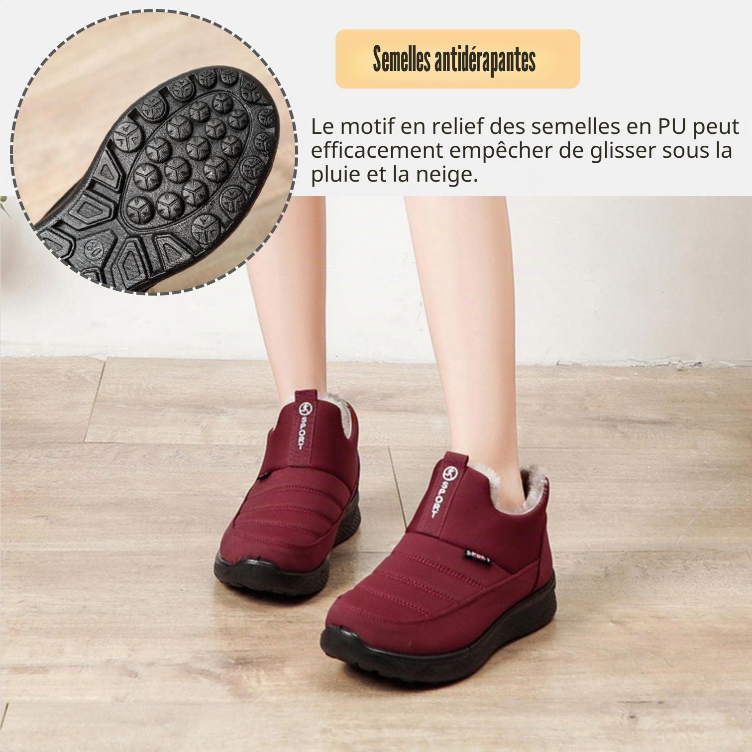 Bottes de Neige Femme Bottes Femme Hiver Chaussures Fourrées Chaude Boots Antidérapantes Chaussures de Marche