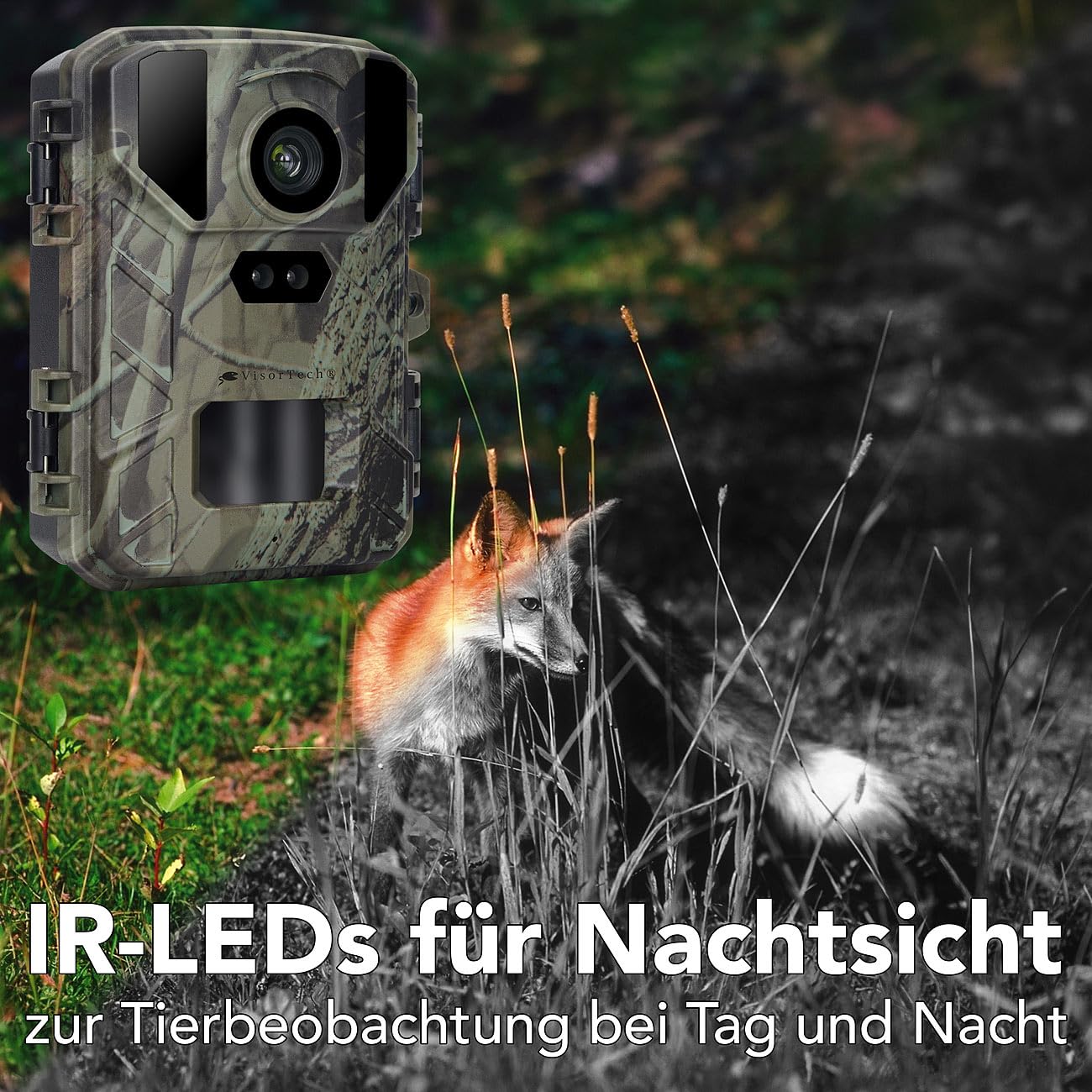 VisorTech Wild-Überwachungskamera: 2er-Set WLAN-Wildkamera mit 50 MP, 4K interpoliert & No-Glow-IRs (4K-WLAN-Wildkamera mit App, Wild-Überwachungskameras, ohne)