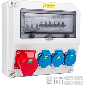 KNMlPJD Power Distribution with CEE Socket 16 A Surface-Mounted Construction Power Distributor with Fi Switch Type A 40 A 30 mA RCBO Wall Distributor High Current Socket for Indoor and Outdoor Use