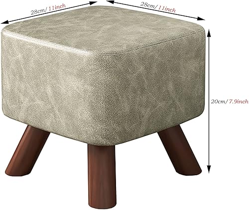 Miniatura 14 de Taburete otomano pequeño con patas de madera, taburete ligero e impermeable de cuero cambiador de zapatos, taburete cuadrado que ahorra espacio,