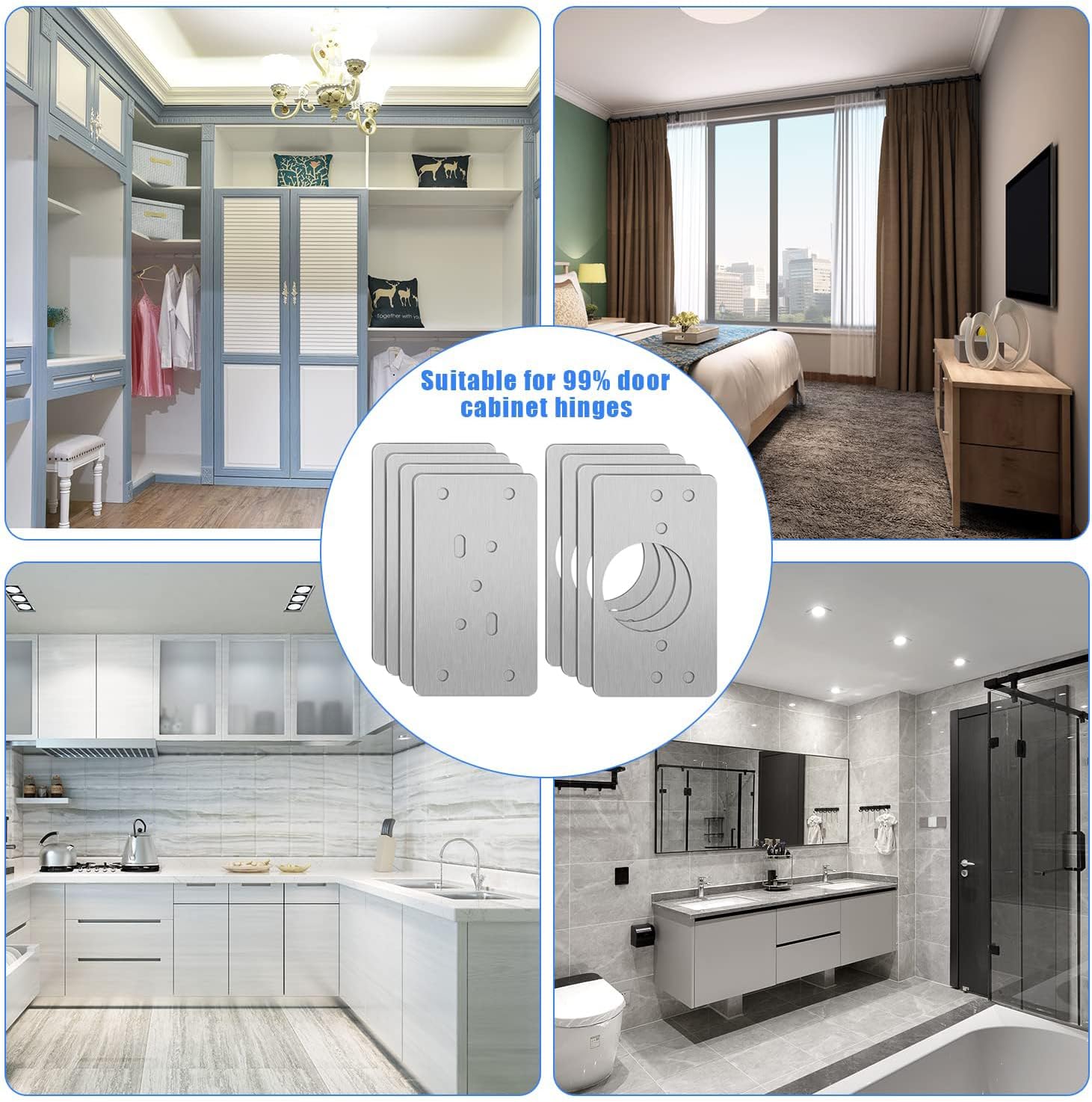 Hinge Repair Plate,8 Pcs Hinge Repair Brackets with Screws Plate for Kitchen Cupboard Locker Door Hinge Shims