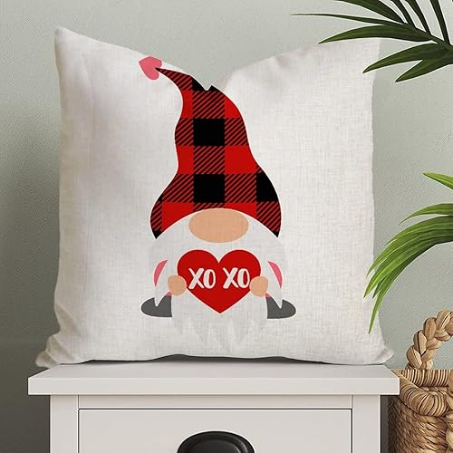 XOXO - Funda de almohada de gnomos para el día de San Valentín color rosa romántica boda compromiso aniversario funda de cojín cuadrada decoración