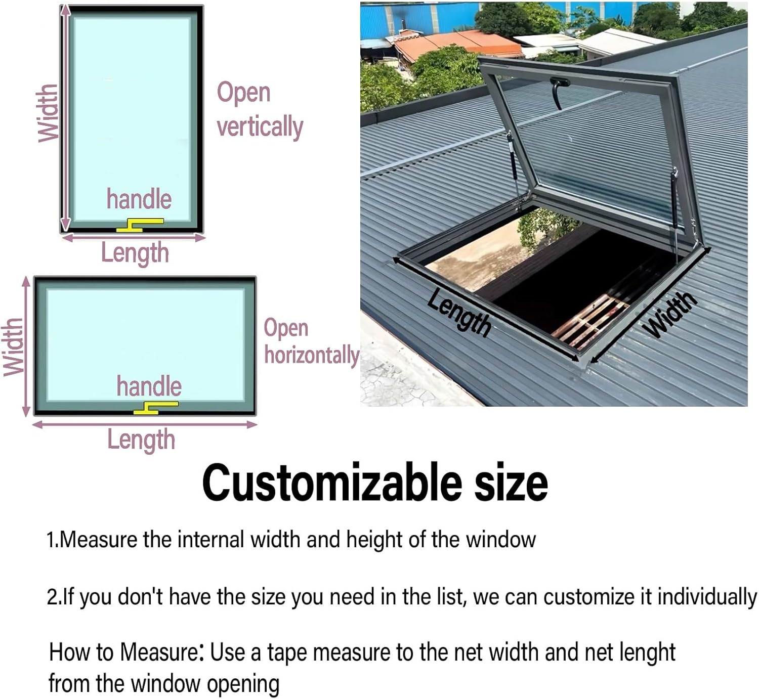 Skylight Roof Window for Sunroom & Basement, Manual Ventilation Venting Deck Viewing Window Cover, 60x90cm (23.6x35.4in) for Natural Daylight & Fresh Air