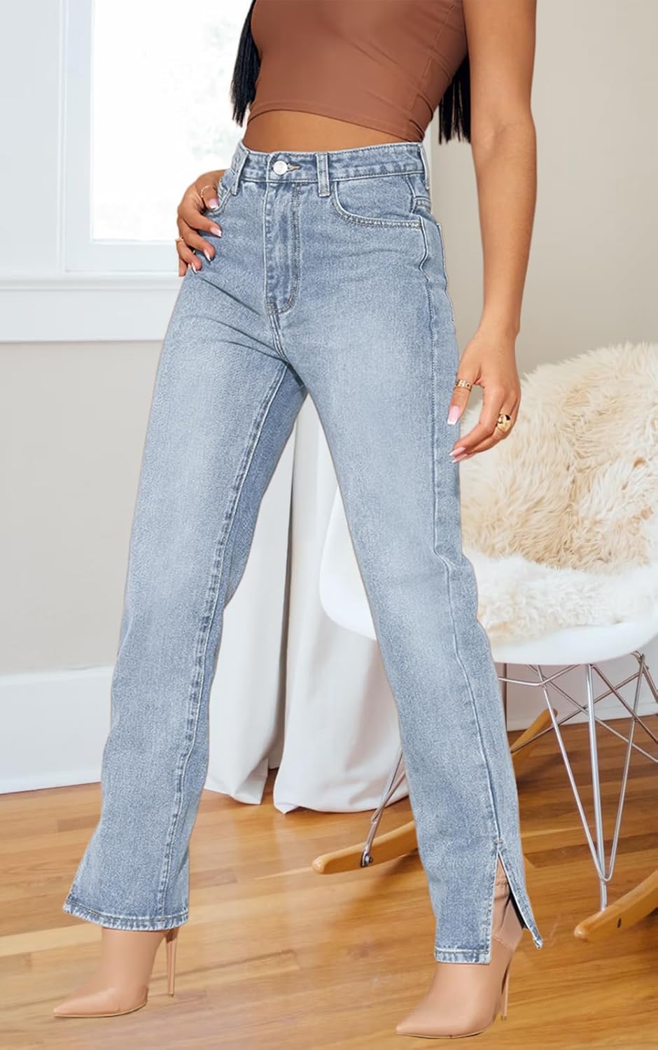 Women's Skinny Straight Leg Mid-High Waist Denim Jeans Casual Stretchy Denim Pants - Image 7