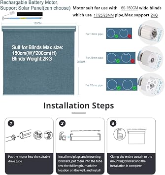 Rechargable Matter Thread Blind Motor,Roller Shade Motor,MT15B Motorized 2KG Electric 28 MM Tubular Shutter Shade,Timer/Voice,HomeKit Siri Control with 6-Way Remote Control